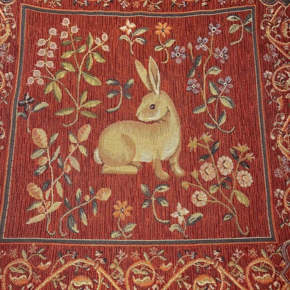 Medieval Rabbit Tapestry Pillow Cover Jacquard Woven France Gobelus 18.5x19.5